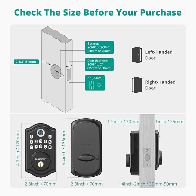 DS10 Fingerprint Door Lock - Keyless Entry Door Lock, Electronic Keypad Deadbolt, Smart Door Lock, Keypad Lock for Front Door, Auto-Lock & One Touch Locking - Matte Black