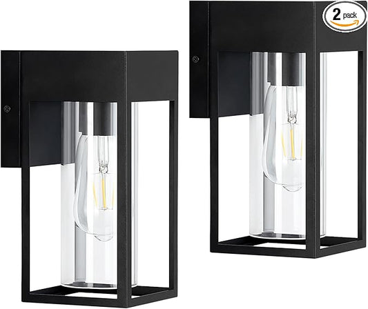 2-Pack Outdoor Wall Light Fixture, Exterior Porch Light with E26 Sockets &Glass Shades, Modern Wall Sconce for House Patio Garage Door