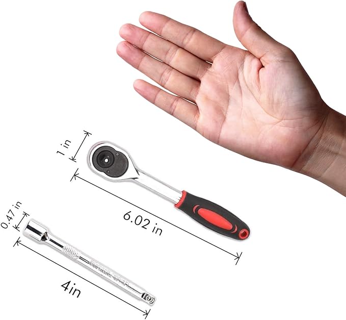 Egofine 12pcs 1/4 Inch Mini Ratchet Socket Wrench Set, Drive Socket Set with 10 Sockets (4-13mm) and 2 Way Quick Released Ratchet Handle and Extension Bar