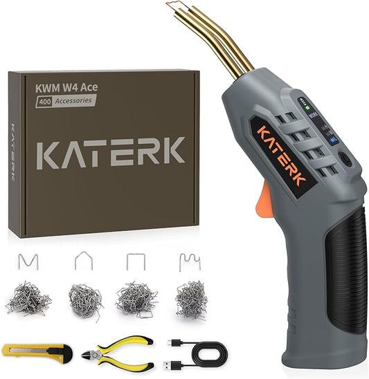 Katerk Cordless Plastic Welder – 400 Staples Included, 3-Temperature Settings, USB Rechargeable Portable Plastic Welding Kit, Perfect for DIY Projects, plastic/Bumper/Toys Repair