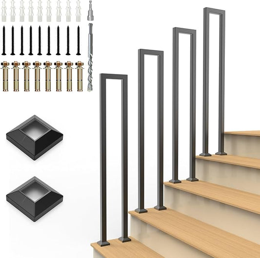 U-Shaped Staircase Handrails for Outdoor & Indoor Steps, Industrial Hand Rail Floor Mounted, Non-Slip Wrought Iron Railing for Porch, Loft, Corridor, Garden (Height: 39.4in) (1 Piece/Set)