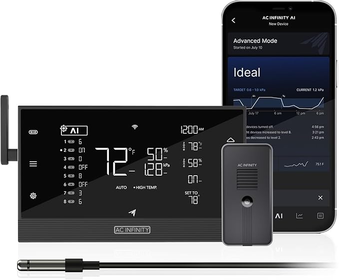 AC Infinity Controller AI+ with CO2 Sensor Bundle – AI-Powered Learning, CO2 Data Tracking for Gardens & Grow Tents, Temp, Humidity, & VPD Monitoring for Dynamic Level Adjusting, Bluetooth & WiFi App