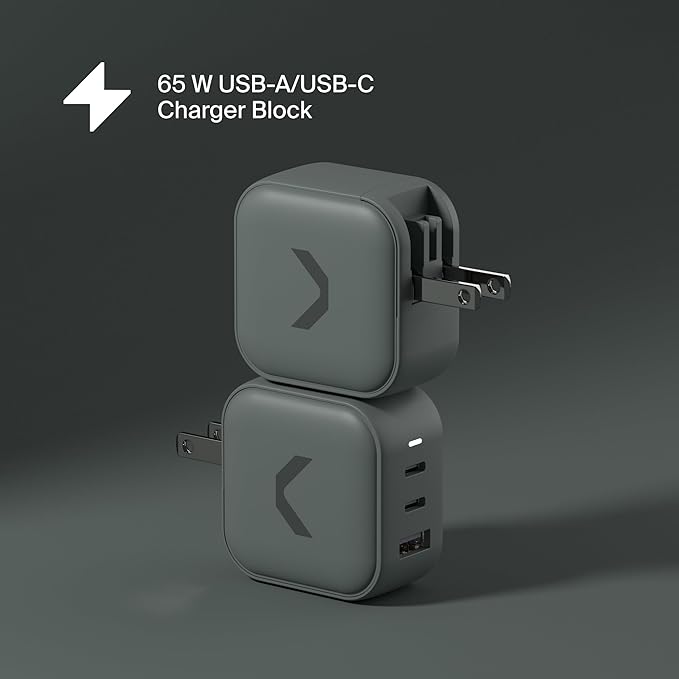 Clemm Core 65W GaN Charger, Dual USB-C & USB-A Fast Charger Block, PPS Power Adapter for MacBook Air, iPhone 16/15/14/13/12/11/X, iPad, Galaxy S24/S23 Ultra, USB-C Laptops & More (Core 65W)