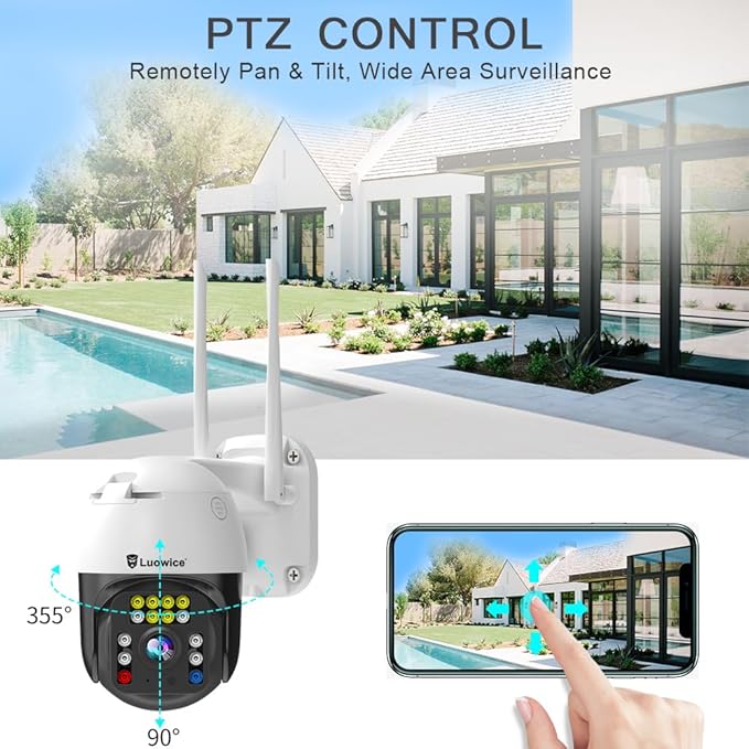 8MP PTZ Security Camera Outdoor FHD WiFi IP Camera with Humaniod Detection, Auto Tracking, Color Night Vision, Pan and Tilt, Two Way Talk, Floodlight and Siren, Waterproof