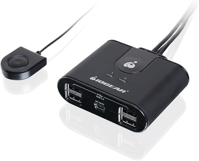 IOGEAR USB 2.0 2x4 Peripheral Switching Hub - 2 PC Share To 4 USB Devices - Up To 480Mbps - Mobile Devices Charging - Mouse/Keyboard - Printer - Scanner - EX HD - LED Indicators w/Remote - GUS402