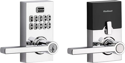 Kwikset SmartCode 917 Keypad Keyless Entry Contemporary Residential Electronic Lever Lock Deadbolt Alternative with Halifax Door Handle and SmartKey Security, Polished Chrome