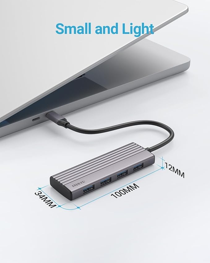USB C Hub Multiport Adapter, 4-Port Type C Hub for Laptop/MacBook/iPad Pro, 5Gbps Slim USB-C Splitter with USB 3.0 Data Ports,Compact Multiport Adapter for Travel/Dell XPS/Galaxy