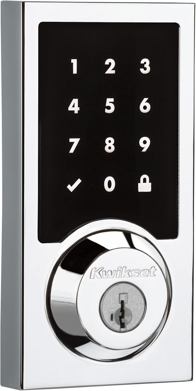 Kwikset SmartCode 916 Z-Wave Smart Lock, Keyless Entry Ring Compatible Door Lock, Touchscreen Electronic Deadbolt, SmartKey Re-Key Security, Smart Hub Required, Contemporary Polished Chrome