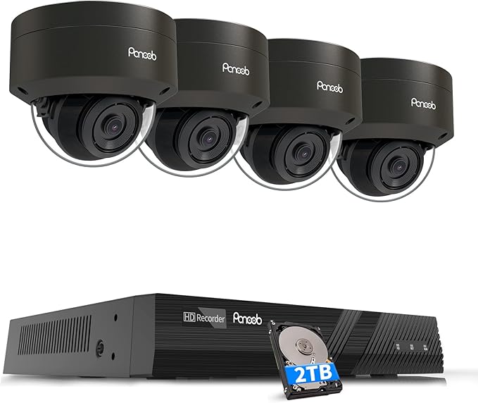 5MP Home Security Camera Systems, 4PCS Wired IP Vandal-Proof Dome Cameras Outdoor with Person Detection, Built-in Mic IP66 2.8mm Lens 100ft IR Night Vision, 4K 8CH NVR 2TB HDD, PD54B0408-5M