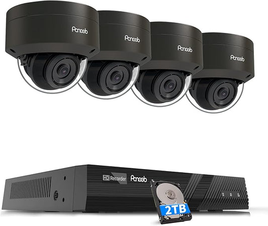 5MP Home Security Camera Systems, 4PCS Wired IP Vandal-Proof Dome Cameras Outdoor with Person Detection, Built-in Mic IP66 2.8mm Lens 100ft IR Night Vision, 4K 8CH NVR 2TB HDD, PD54B0408-5M