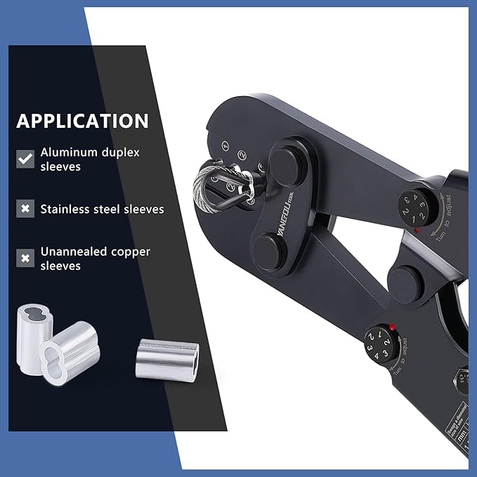 Yangoutool Wire Rope Crimping and Cutting Kit: Suitable for 1/16inch (1.59mm) to 1/8inch (3.18mm) Steel Cable Swaging, Includes 100pcs 1/8inch Aluminum Double Barrel Sleeves and 50pcs M3 Loop Thimbles