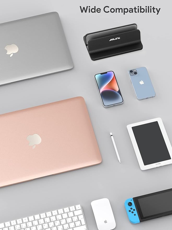 JARLINK 2-in-1 Design Vertical Laptop Stand Holder, Aluminum Laptop Stand for Desk with Adjustable Dock, Space-Saving Organizer Compatible with All MacBook, Samsung, HP, Dell, Chrome Book, Black