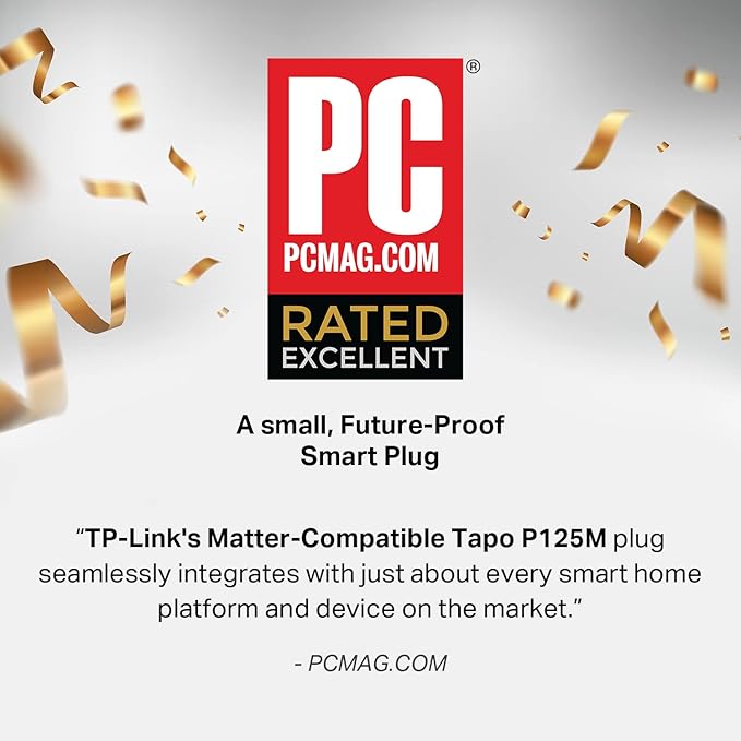 TP-Link Tapo Matter Compatible Smart Plug Mini, Compact Design, 15A/1800W Max, Super Easy Setup, Works with Apple Home, Alexa & Google Home, UL Certified, 2.4G Wi-Fi Only, White, Tapo P125M