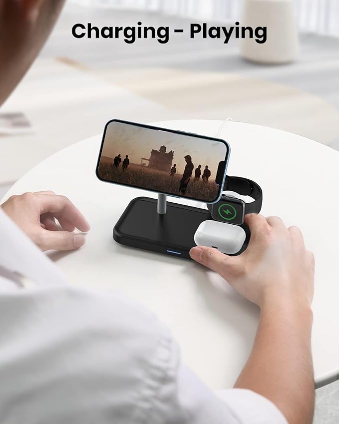 Wireless Charging Station for Apple Mag-Safe: JoyGeek 3 in 1 Magnetic Foldable Charger Stand for iPhone 16 15 14 13 12 Pro Max Plus - Apple Watch 10 9 8 7 6 5 4 SE - AirPods Pro 2/3/4