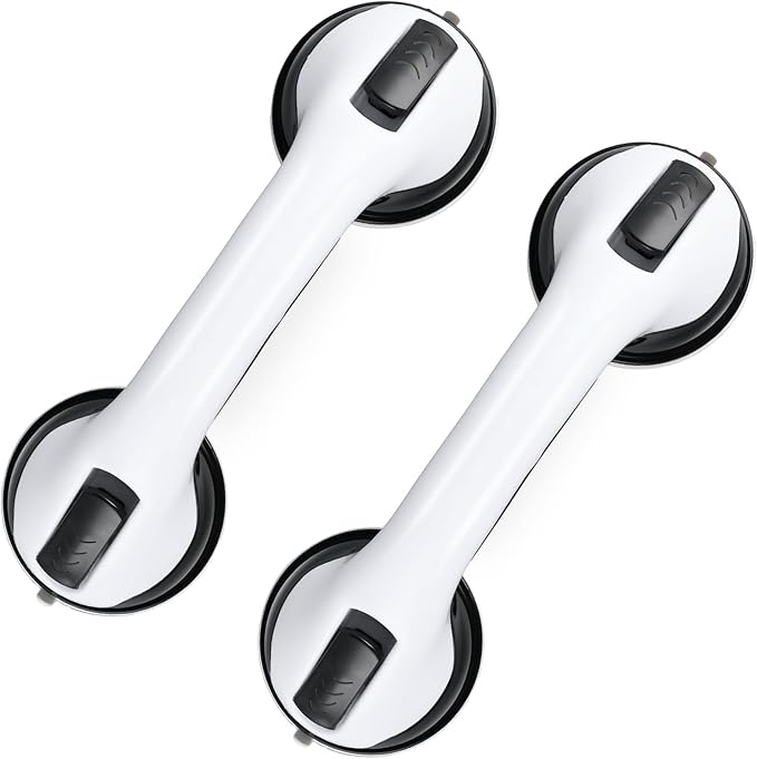 Grab Bars for Bathtubs and Showers, 2 Pack Shower Handle 12 Inch Strong Suction Shower Bar, Safety Bars for Shower Chair, Bathroom Grab Bar for Senior Black White