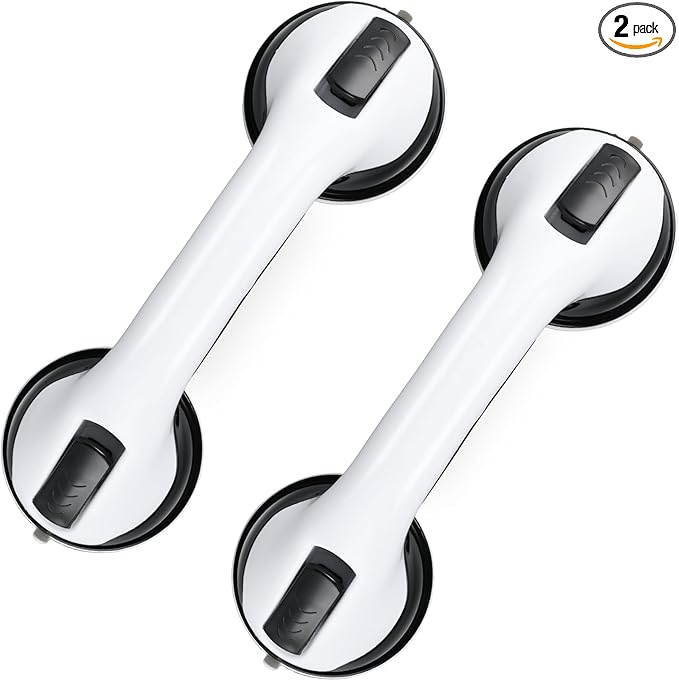 Grab Bars for Bathtubs and Showers, 2 Pack Shower Handle 12 Inch Strong Suction Shower Bar, Safety Bars for Shower Chair, Bathroom Grab Bar for Senior Black White