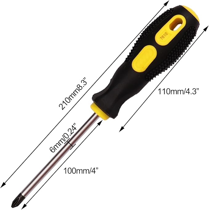 2 Pack Phillips Screwdriver - 4 Inch Shaft, Cross-head 6mm PH2 Magnetic Extended Screwdriver With Rubber Handle