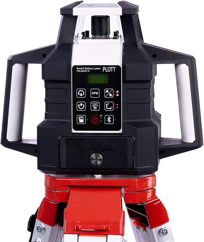 Plott PRL900HT-RK Dual Slope Rotary Laser Level, 2000ft Range, Red Beam, Bluetooth App Control, Self-Leveling 6°, 20hr Battery Life