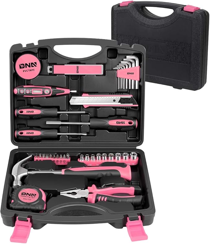 DNA MOTORING Pink 46 PCs Home Tool Set Electonic Repair Precision Screwdriver Voltage Tester Hammer Plier DIY Kit (TOOLS-00014)