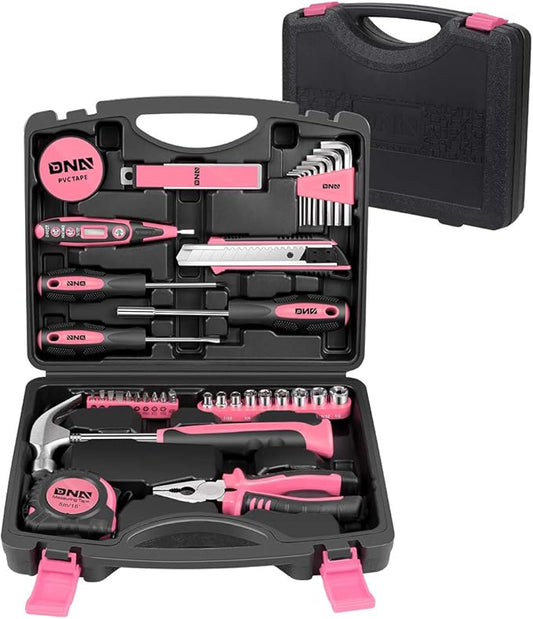DNA MOTORING Pink 46 PCs Home Tool Set Electonic Repair Precision Screwdriver Voltage Tester Hammer Plier DIY Kit (TOOLS-00014)
