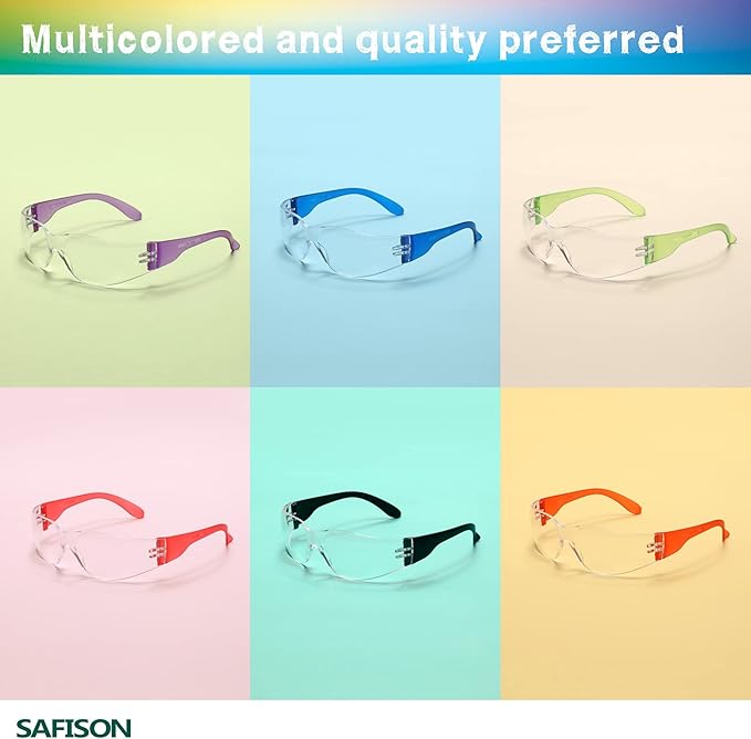 36 Pack Safety Glasses Bulk, ANSI Z87.1 Protective Eyewear, Scratch & Impact Resistant Protective Glasses with 6-Color Frames, Perfect for Construction, Nerf, Shooting and Lab