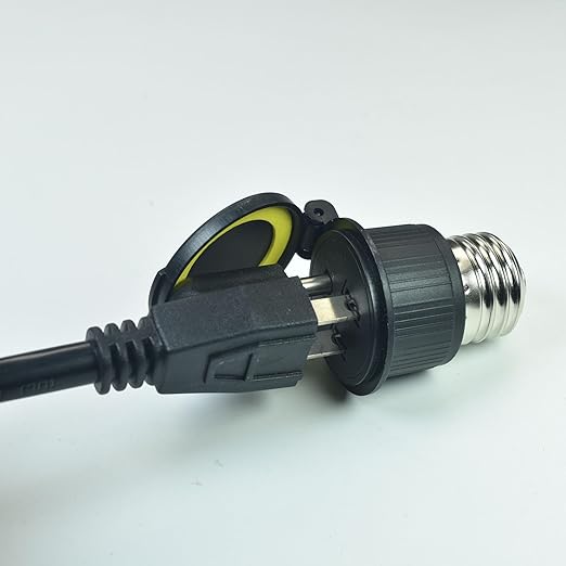 E26/E27 Waterproof Light Bulb to Socket Adapter, 3 Prong Light Socket to Plug Adapter, Flip Top Polarized Light Bulb Outlet Socket Adapter, Plug-in Light Socket Converter 2 Pack Black