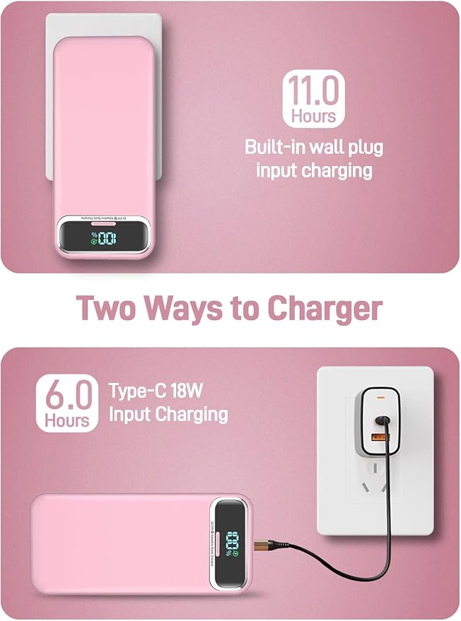 Portable Charger Power Bank with Built in Cables and AC Wall Plug,PD20W&SCP22.5W USB-C Super Fast Charging,20000mAh Travel Phone Charging,LED Display Battery Pack Compatible All iPhone Samsung etc