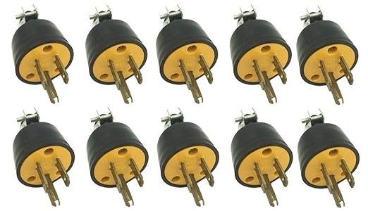 BRUFER 310103 Heavy Duty Male Electric Plugs - 10 Pack, 3 Prong Plug 125V 15A, Electrical Plug for 3 Wire Power Cord Replacement, Replacement Plug 3 Prong for Extension Cord Ends- Bulk Pack