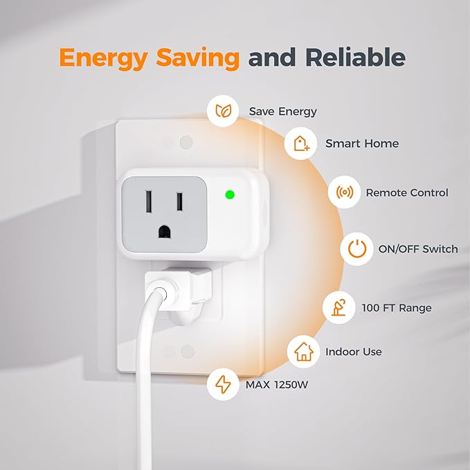 Remote Control Outlet, TESSAN Wireless Electrical Outlet Light Switch, Wall Outlet Plug with ON/Off Switch for Indoor String Lights, Lamps, Small Appliances, 1250W 100ft Range (1 Remote +1 Outlet)