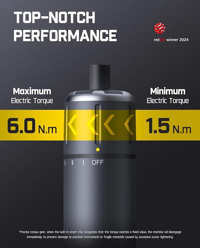 Fanttik S1 Pro Electric Screwdriver, Power Screwdriver with16 S2 Steel Bits, 3 Torque Settings, Max 6 N.m, 2000mAh Battery, LED Light & 1/4''Hex, Ideal Tool for Furniture & Gaming PC