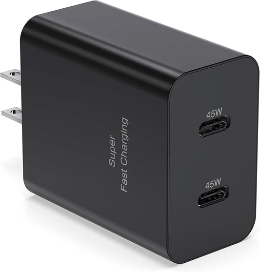 USB C Charging Block Dual Port 45W PD Super Fast Charger Type C Wall Plug Adapter Quick Charge for Galaxy S25/S24/S23/S22/S21/S20/Z Fold 3/4/5/Note20/ iPhone 17,17 Air