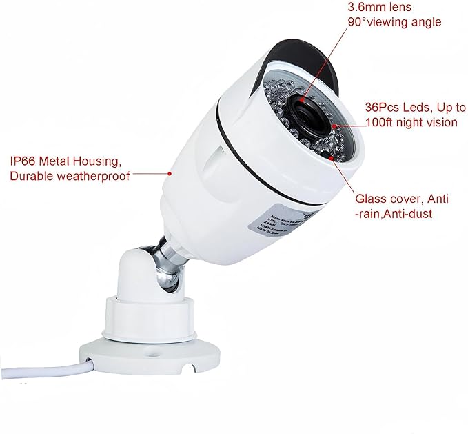 Eversecu 4Ch Home Security Camera System, 1080P DVR & 4pcs HD Weatherproof Cameras, Night Vision, Motion Alert, Remote Access, Power adapters & Premade Cables Included, No Hard Driver