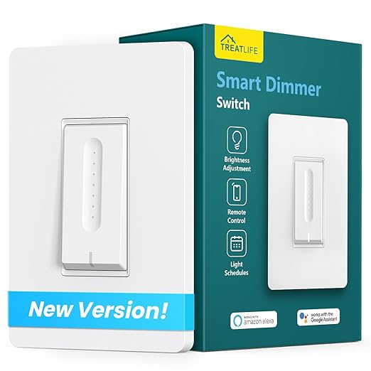 [New Version] TREATLIFE Smart Dimmer Switch, 2.4GHz WiFi Single-Pole Dimmable Smart Light Switch Compatible with Alexa, Google Home, Sleep/Wake Timer, Customizable Indicator, Neutral Wire Required