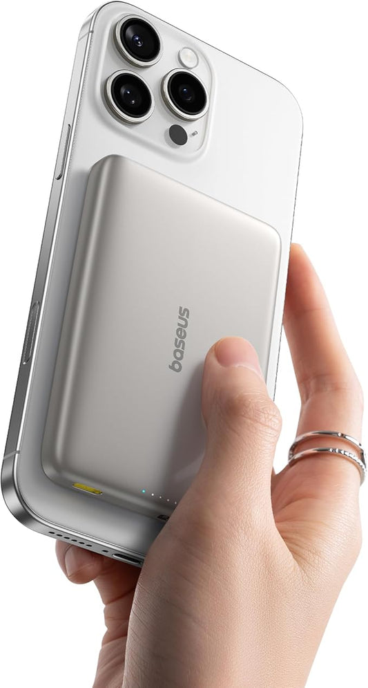 Baseus Picogo Magsafe Portable Charger, Qi2 Certified 0.5" Ultra Slim 15W Wireless Power Bank, 10000mAh 27W Fast Charging Magnetic Battery Pack with USB-C for iPhone 16/15/14/13/12 Series Only