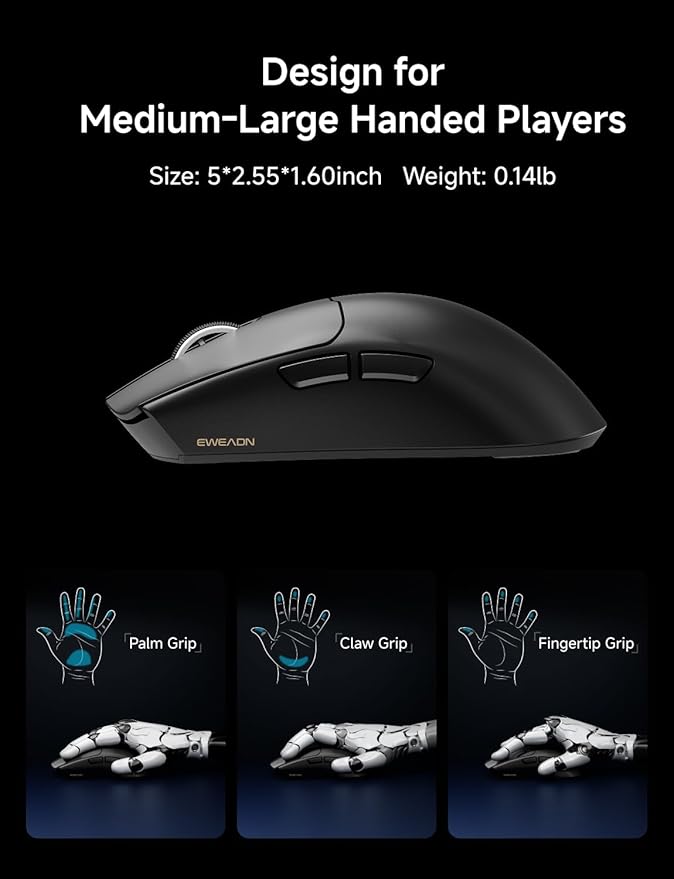 S9 Pro Wireless Gaming Mouse, 59G Ergonomic Computer Mouse, Triple Modes, 8K Polling, 26K DPI, PAW3395 Optical Sensor, Kailh Switch, 250h Battery Life, Programmable for PC/Win/Mac(Black)