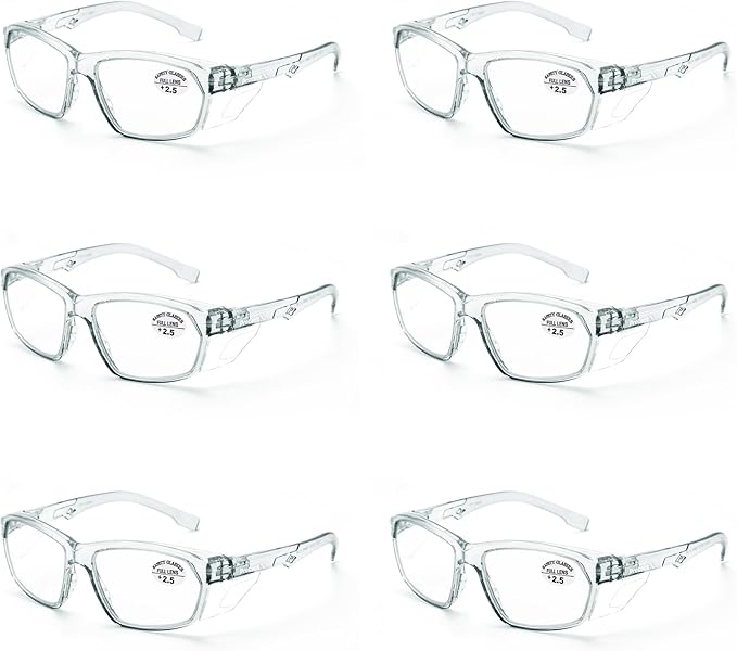 ProtectX Stylish Anti-Fog & Scratch-Resistant Safety Glasses With Readers, UV Protection Goggles, Anti-Impact Lightweight Glasses for Men＆Women Charcoal Reading 2.5-6 Pack