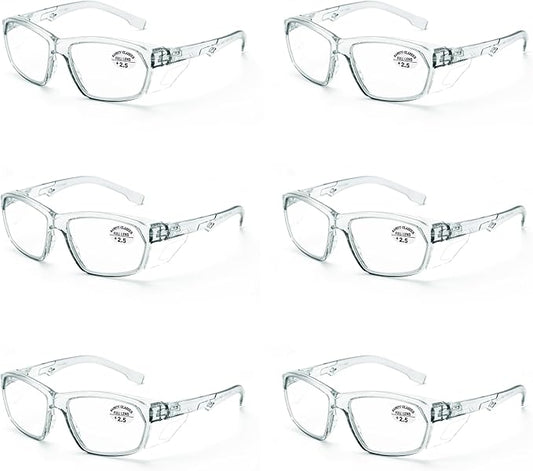 ProtectX Stylish Anti-Fog & Scratch-Resistant Safety Glasses With Readers, UV Protection Goggles, Anti-Impact Lightweight Glasses for Men＆Women Charcoal Reading 2.5-6 Pack