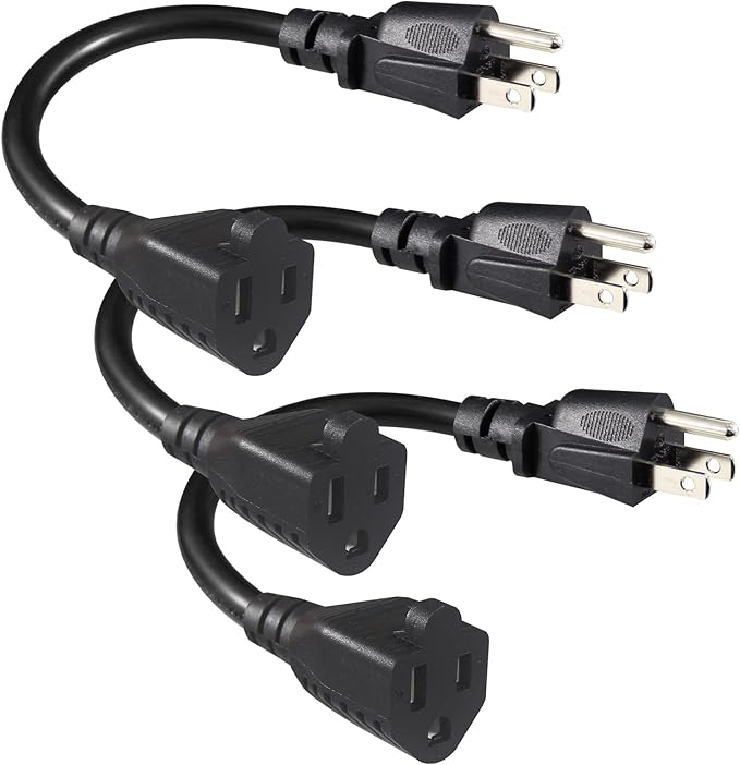 [3 Pack] Short Power Extension Cord 6inch - Black 3 Prong Mini Indoor Grounded Extension Cord,16AWG Small Electrical AC Extension Cord for Outlet Saver,Rated for 13AMP Home Appliance Extender Lead
