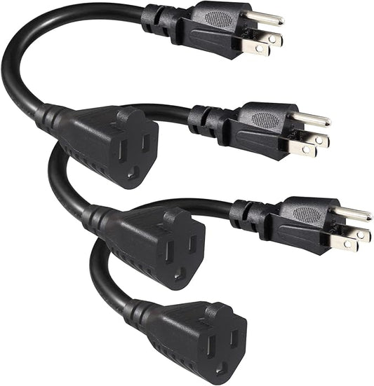 [3 Pack] Short Power Extension Cord 6inch - Black 3 Prong Mini Indoor Grounded Extension Cord,16AWG Small Electrical AC Extension Cord for Outlet Saver,Rated for 13AMP Home Appliance Extender Lead