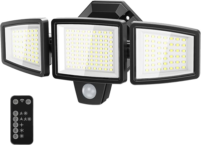 LED Security Lights Motion Sensor Outdoor Lights, 5000K Daylight, IP65 Waterproof, Dusk to Dawn, 3-Head Motion Detected Flood Light for Garage, Yard, Porch