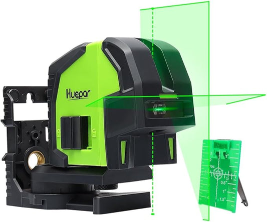 Laser Level with 2 Plumb Dots - Huepar Professional Green Laser Beam Fan Angle of 130° Selectable Vertical & Horizontal Lines, 2 In 1 Multi-Use Self-Leveling Alignment Laser Level - 8211G