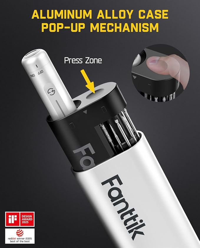 Fanttik F2 Master Mini Cordless Rotary Tool Kit, NeoPulse Motor, 5 Variable Speed, 25000 RPM, Revostor Hub, 35 Accessories, for 3D Printer Sanding, Polishing, Drilling, Carving, DIY Crafts - White