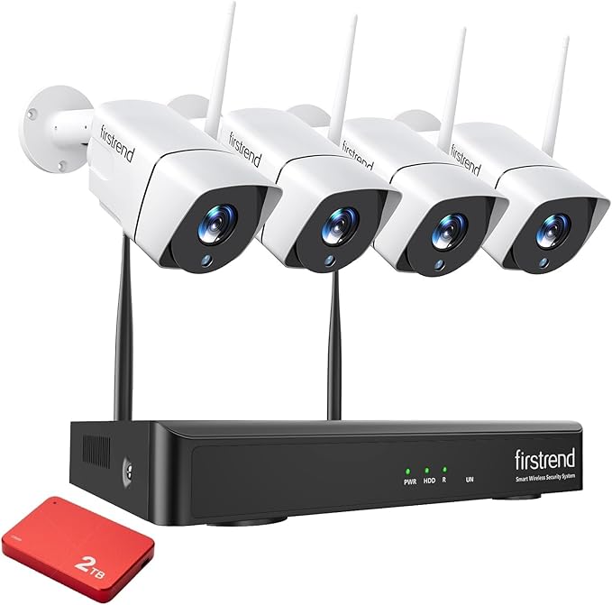 1080P Wireless Security Camera System, Firstrend 8CH Wireless DVR System with 4 pcs 1080P Security IP Camera and 2TB Hard Drive Pre-Installed, 65 ft Night Vision and Easy Remote Monitoring