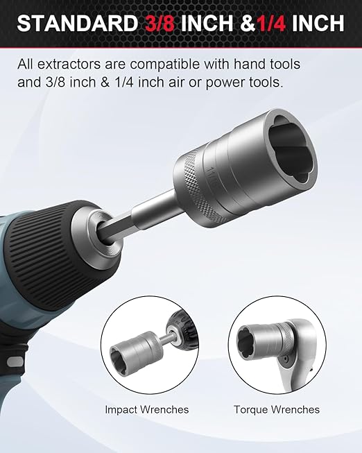 Kolvoii Bolt Extractor Kit, Nut Extractor Socket Set, Stripped & Rounded Bolt Remover with 1/4" & 3/8" Drive, 32PCS Lug Nut Removal Tool for Damaged, Frozen, Broken, Rusted and Rounded-Off, 35#CR-MO