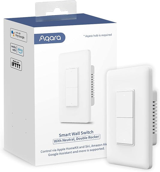 Aqara Smart Light Switch (with Neutral, Double Rocker), Requires AQARA HUB, Zigbee Switch, Remote Control and Set Timer for Home Automation, Compatible with Alexa, Apple HomeKit