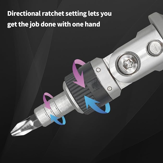 Ratcheting Screwdriver, HOUSERAN Ratcheting Screwdriver Set, 10-in-1 Multi Bit Screwdriver, 90-Degree Adjust Precision Screw Driver, Electrical and Electronics Ratchet Driver, Slotted/Philips/Torx