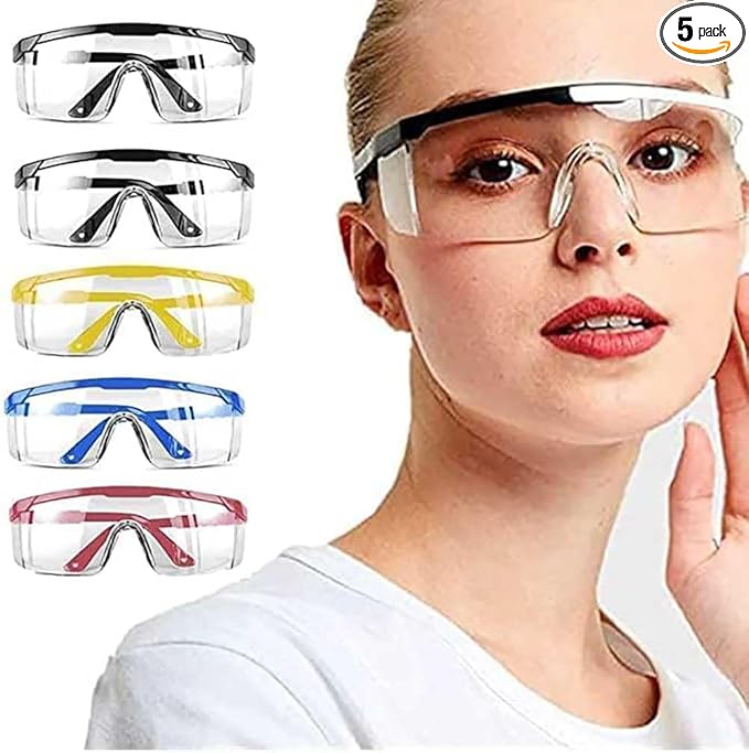 5 PACK Safety Glasses Goggles, Men Women Anti-fog Wide Vision Safety Goggles Eye Protection, Z87 UV 400 Blocking Eyewear Adjustable Temples Eye Shied for Lab,Yard work, Gardening, Lawn mowing