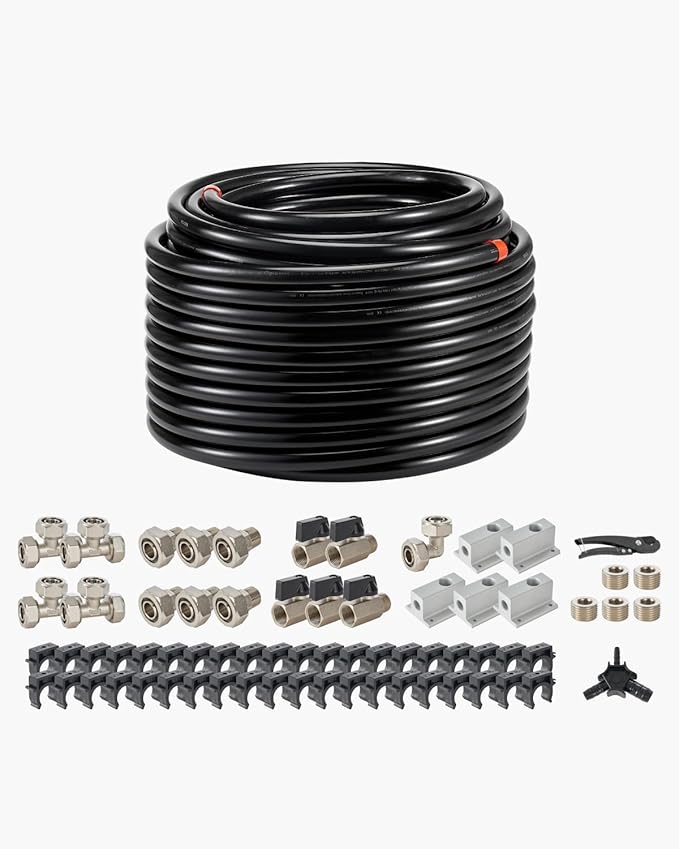 VEVOR Air Compressor Line Kit, 200FT x 3/4", HDPE-Aluminum Compressed Air Piping System, Leak-Proof & Easy-to-Install, Compressed Air Line Tubing Kit for Garages Workshops, Black
