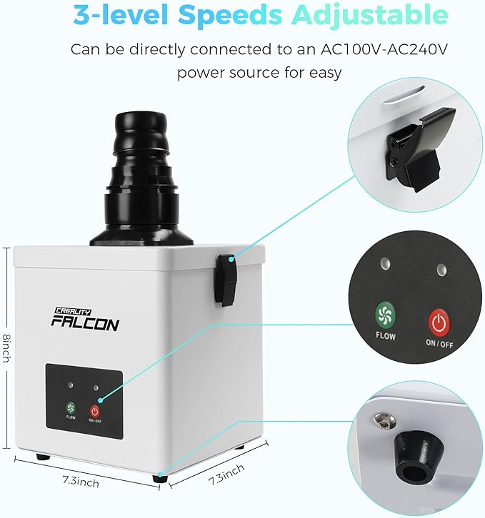 Creality Falcon Smoke Purifier, 2 Layer Filtration, 99.97% Purification Rate, Low Noise＜68dB, 3 Level Speeds Adjustable, 115m³/h, 45W Desktop Air Purifier for A1 Laser Engraver