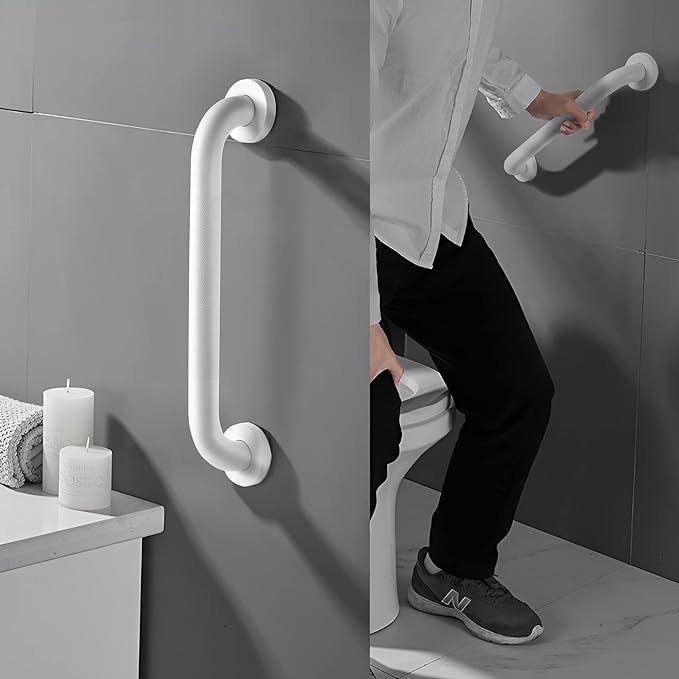 Shower Grab Bar, 2 Pack 16 Inch White Bathroom Grab Bar, 1.25" Diameter 304 Stainless Steel Anti-Slip Grab Bars for Bathtubs and Showers, Handicap Shower Grab Bar for Seniors Elderly